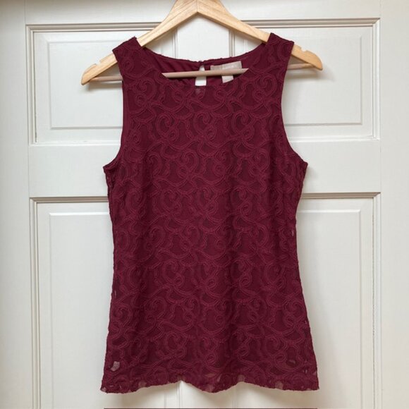 Banana Republic Burgundy lace overlay sleeveless top size S - Picture 2 of 8